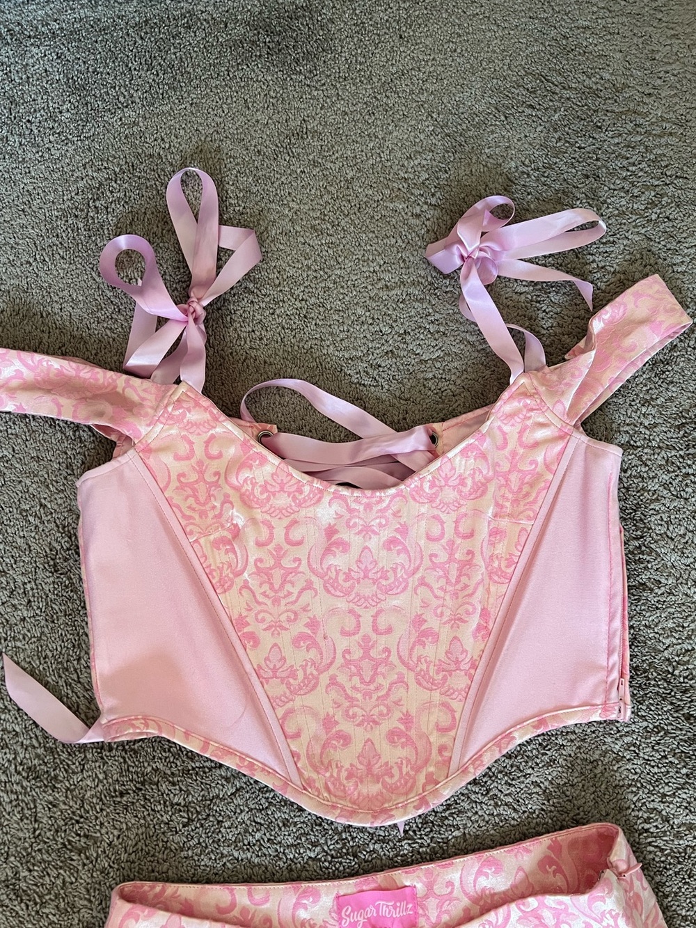 Pink Ribbon Off the Shoulder Lace Up Corset